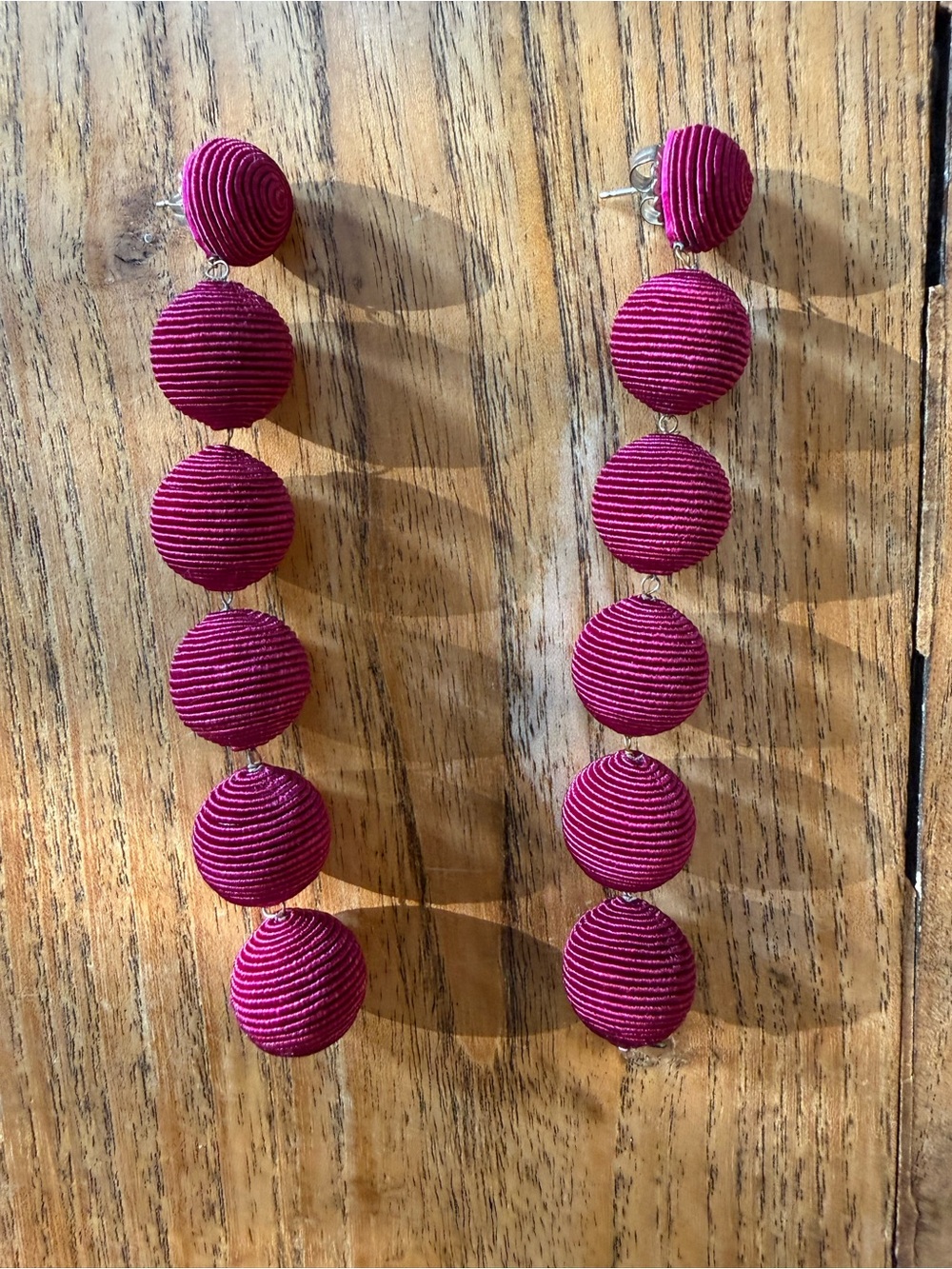 Anthropologie Bold Fuchsia Beaded Drop Earrings for pierced ears